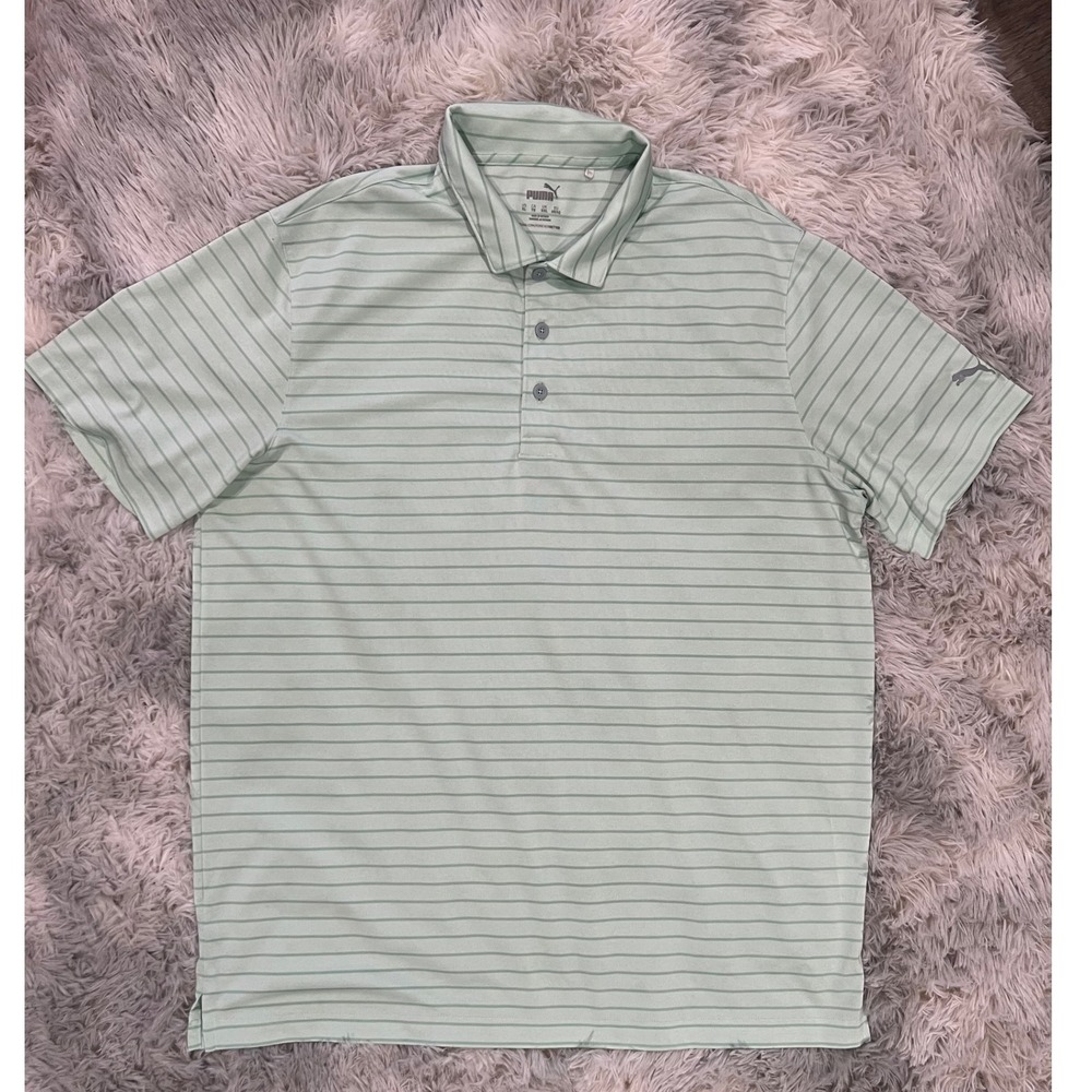 Puma men's light mint green polo w/ stripes,‎ golf polo, like new size XL